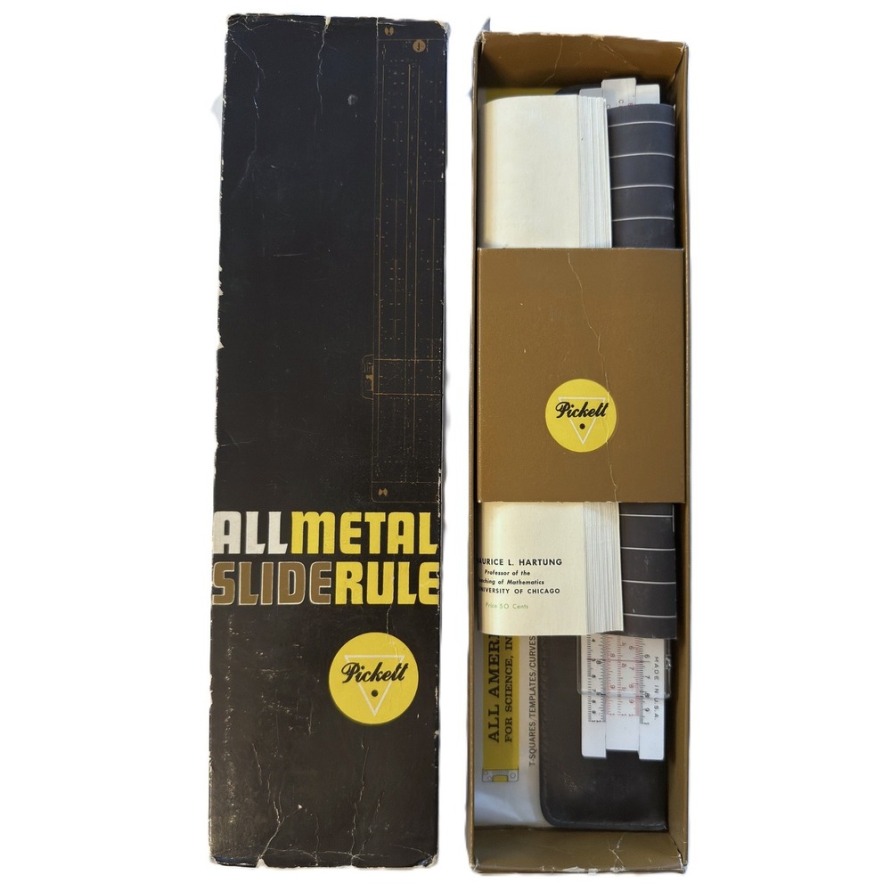 Slide Rule Pickett Yellow Metal N902ES 10" Simplex Trig NOS + Sterling White l0"